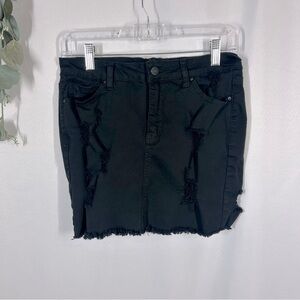 Wax Jean | Distressed Black Denim Jean Mini Skirt Juniors Size Large